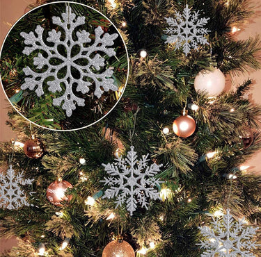 36 Pack Silver Snowflake Ornaments Plastic Glitter Snow Flakes Ornaments for Winter Christmas Tree Decorations Size Varies Craft Snowflakes